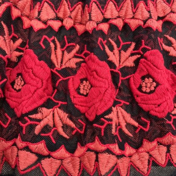 FREE PEOPLE NWT Black & Red Floral Lace Embroidered Maxi Skirt - Small - Picture 5 of 10